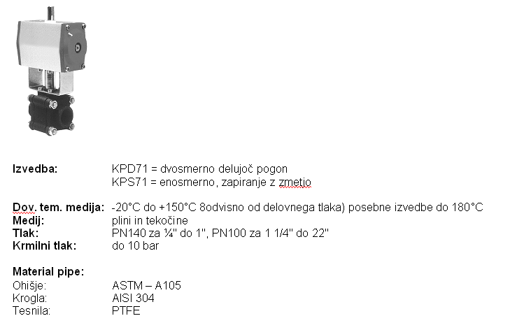 KPD71 Krogelna pipa s pnevmatskim pogonom