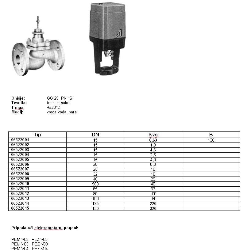 RV2A Prehodni regulacijski ventili DN 15 do DN 150 PN 16
