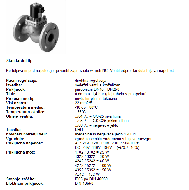TIP 23 Prehodni elektromagnetni ventil