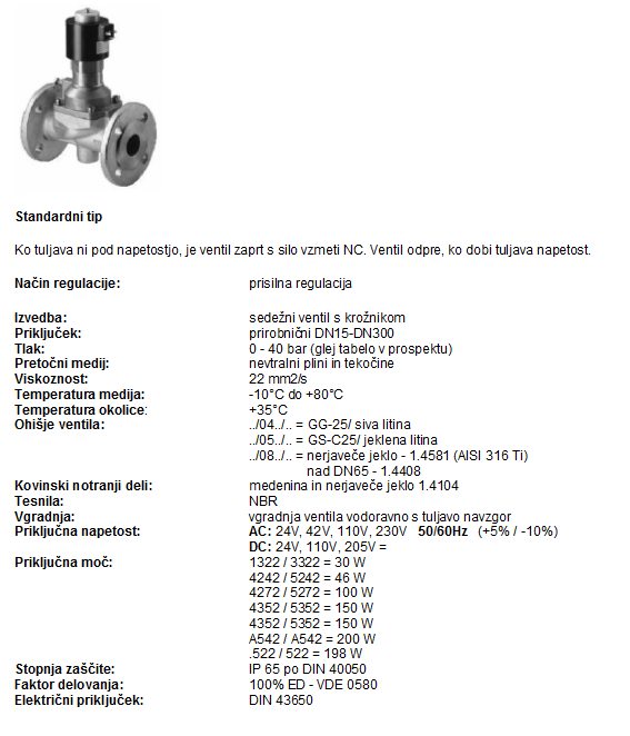 TIP 24 Prehodni elektromagnetni ventil