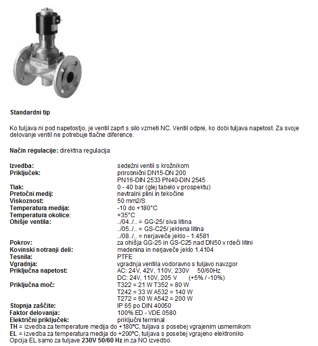 TIP 24TH Prehodni elektromagmetni ventil