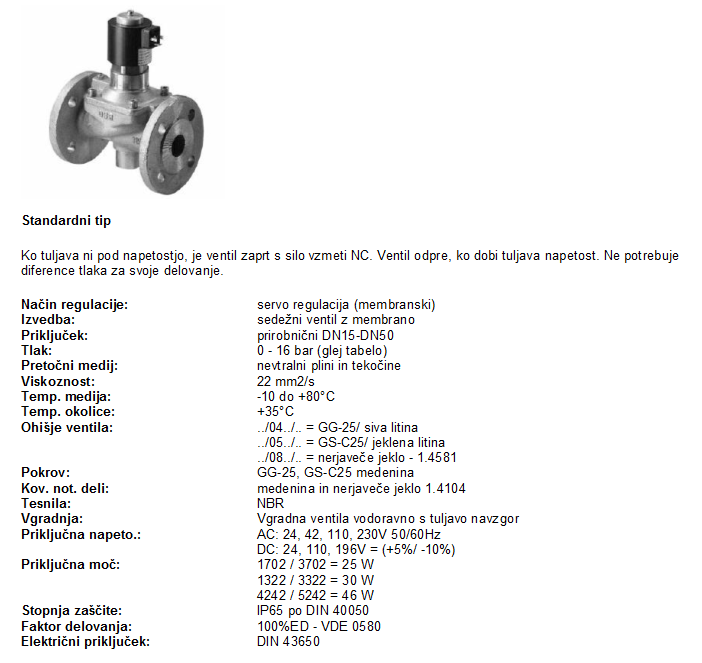 TIP 27 Prehodni elektromagnetni ventil membranski