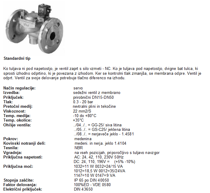 TIP 28 Prehodni elektromagnetni ventil membranski