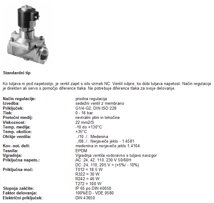 TIP 43TM Prehodni elektromagnetni ventil membranski