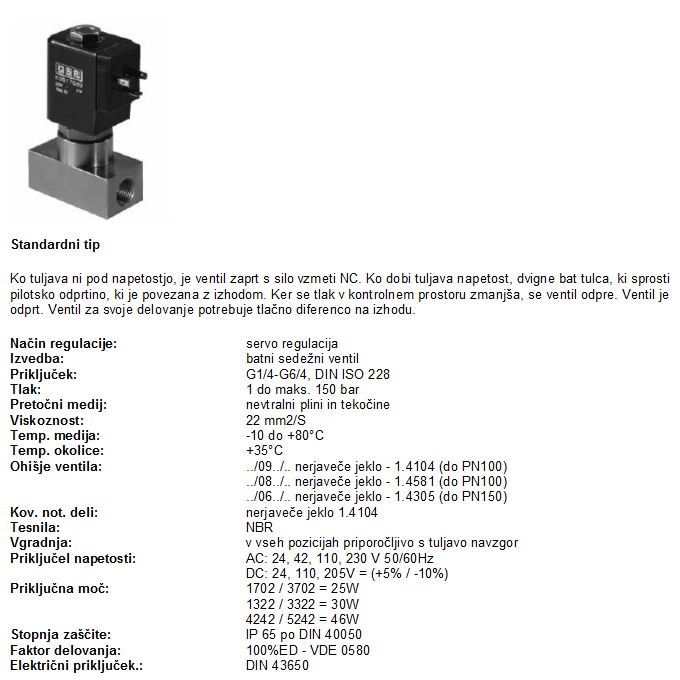 TIP 46 Prehodni elektromagnetni ventil