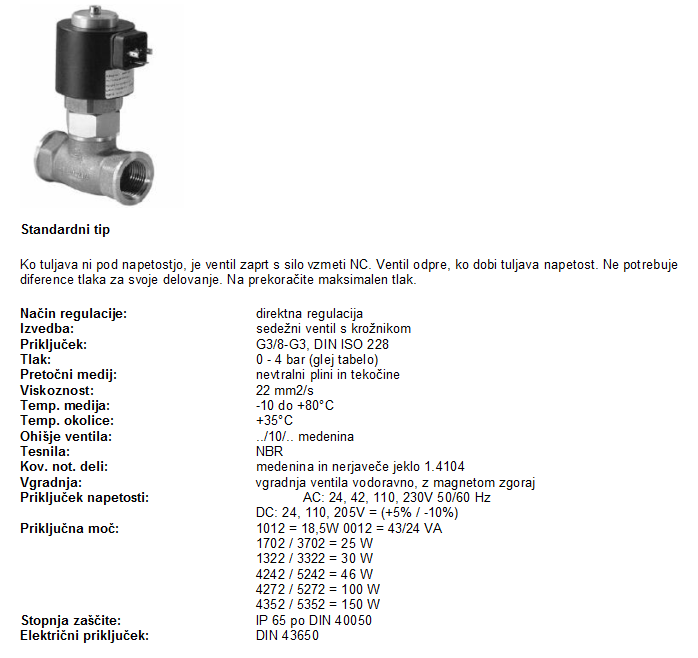 TIP 48 Prehodni elektromagnetni ventil