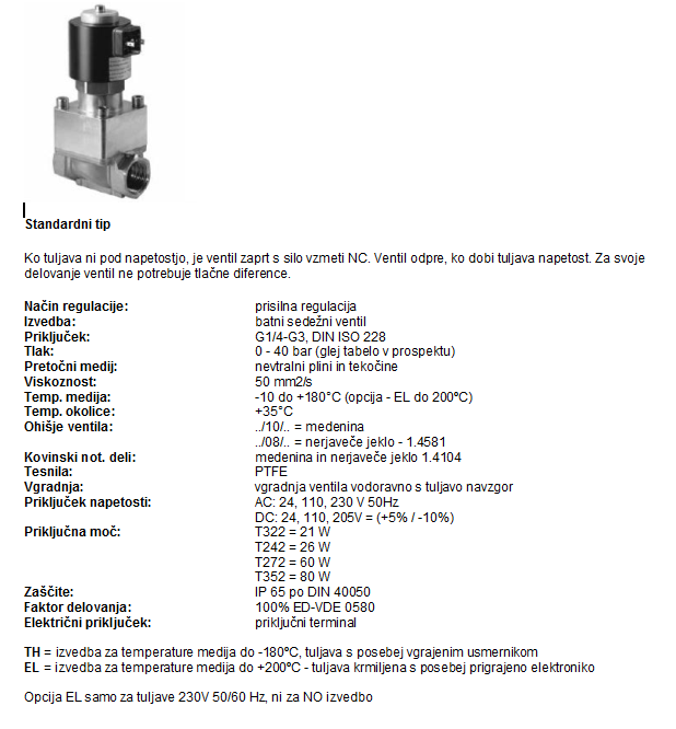 TIP 49TH Prehodni elektromagnetni ventil