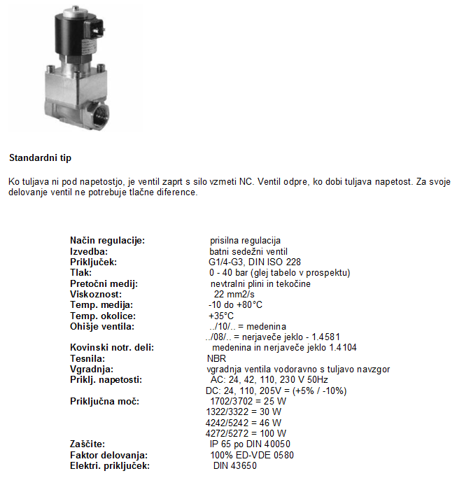 TIP 49 Prehodni elektromagnetni ventil