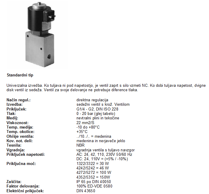 TIP 73 3/2 potni elektromagnetni ventil