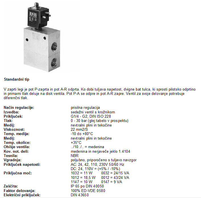 TIP 74 3/2 potni elektromagnetni ventil